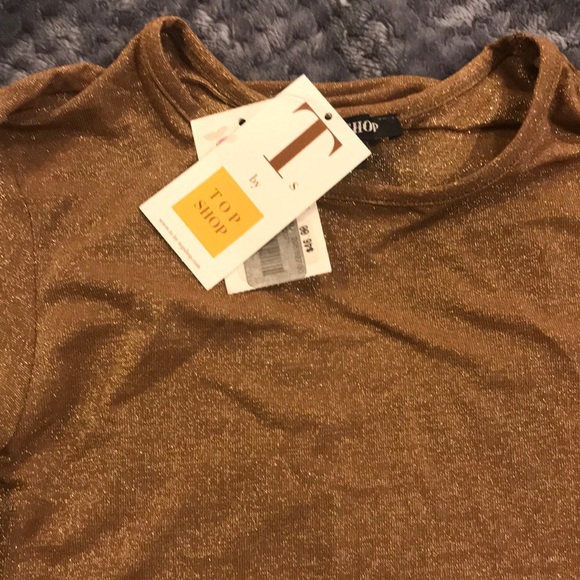 Present! NWT TopShop Bronze long metallic T-shirt - Picture 3 of 6